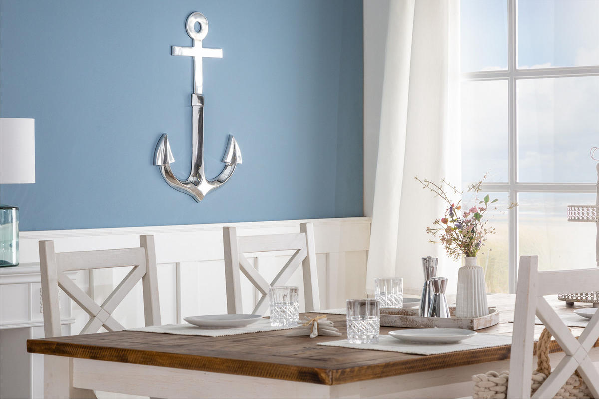 WANDDEKORATION ANCHOR Metall Silber 70 cm - Silberfarben, Metall (45/70/3cm) - riess-ambiente
