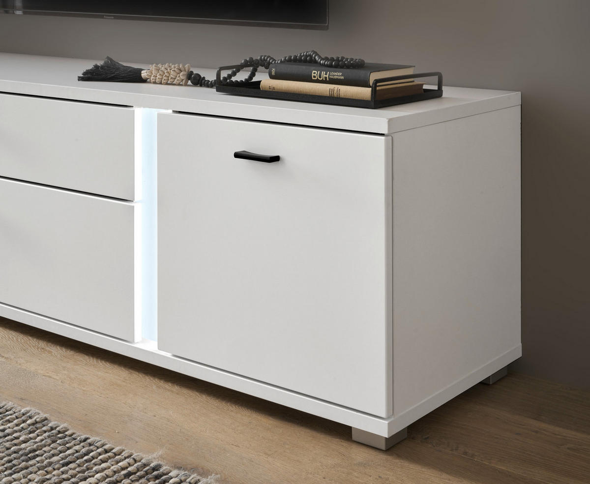 TV-LOWBOARD weiß matt, TV Unterteil inklusive Frontbeleuchtung 201 cm - Weiß, Holzwerkstoff (200/45/42cm) - Furn.Design