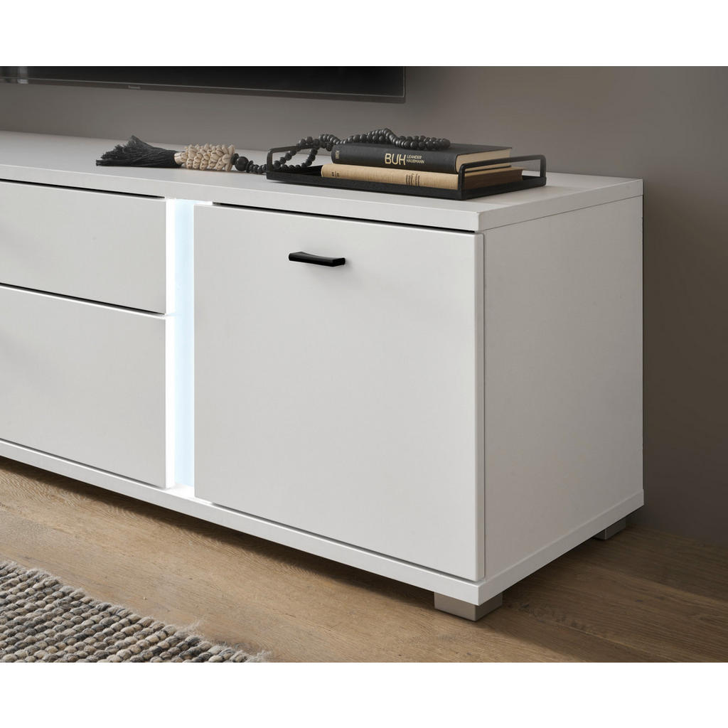 Thumbnail - Furn.Design Tv-Lowboard, Weiß, Holzwerkstoff, Nachbildung, 200x45x42 cm, Wohnzimmer, Wohnwände, Lowboards, Lowboards ste...