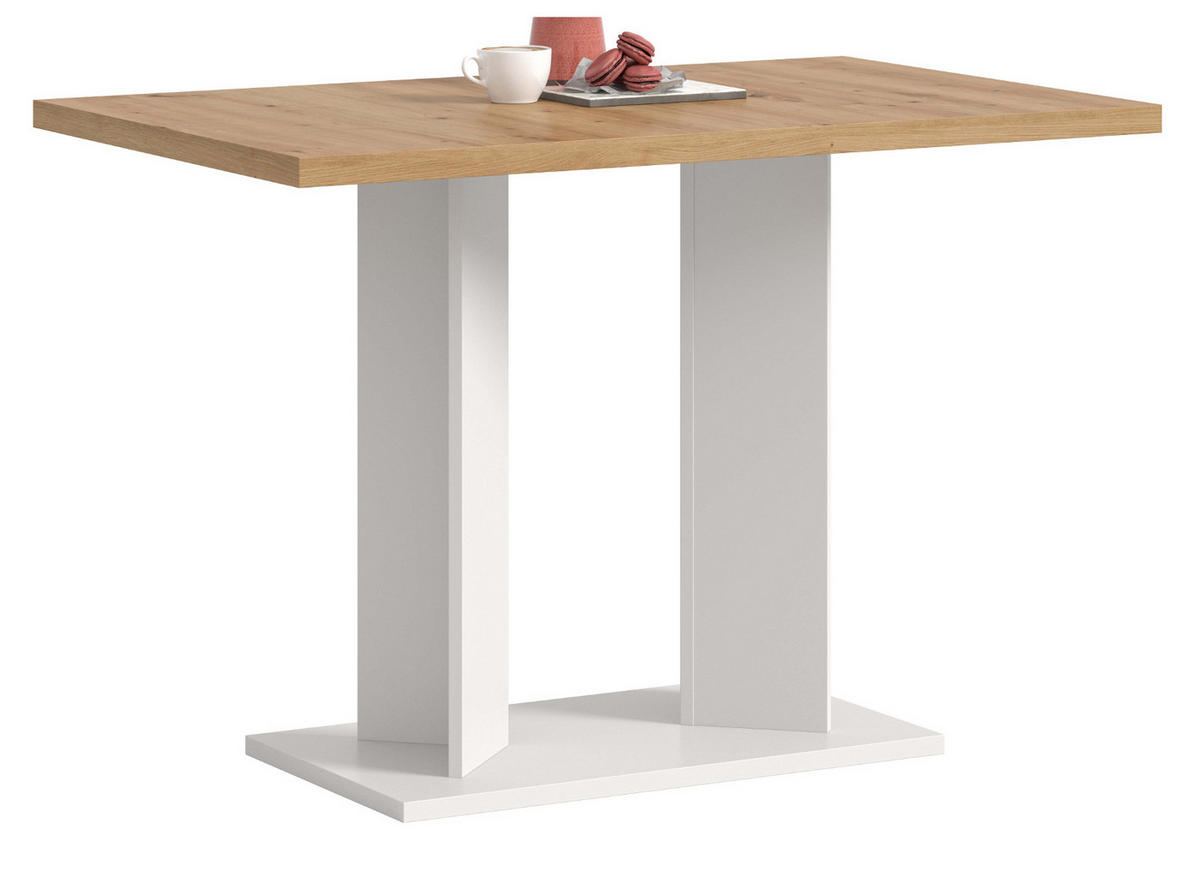 ESSTISCH Eiche Artisan, weiß 110 x 70 cm, Säulentisch modern - Eiche Artisan/Weiß, Holzwerkstoff (70/110/76cm) - Inn.Furn