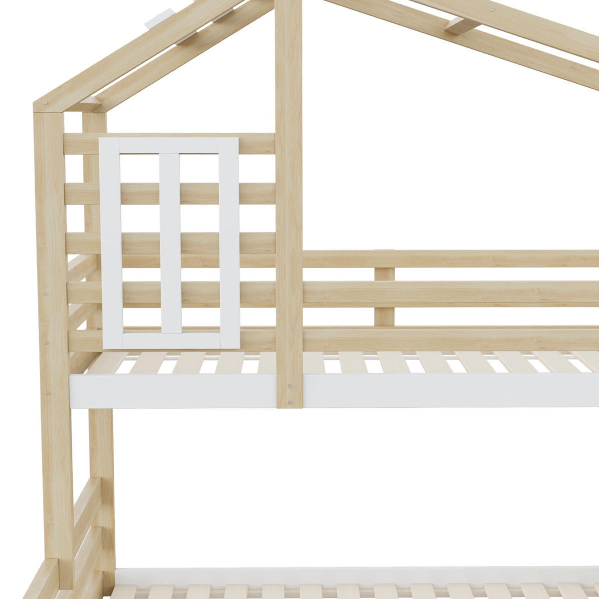 ETAGENBETT aus Kiefernholz 90x200/140x200 cm in Natur mit Treppenschrank & Fenster - Naturfarben, Holz (90/200cm) - Modfu