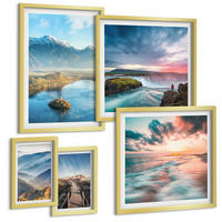BILDER SET 5er Set - 50x50 cm & 20x30 cm & 40x60 cm Goldrahmen - Berglandschaften, Wasserfälle - Goldfarben, Kunststoff (40/60cm) - TULUP