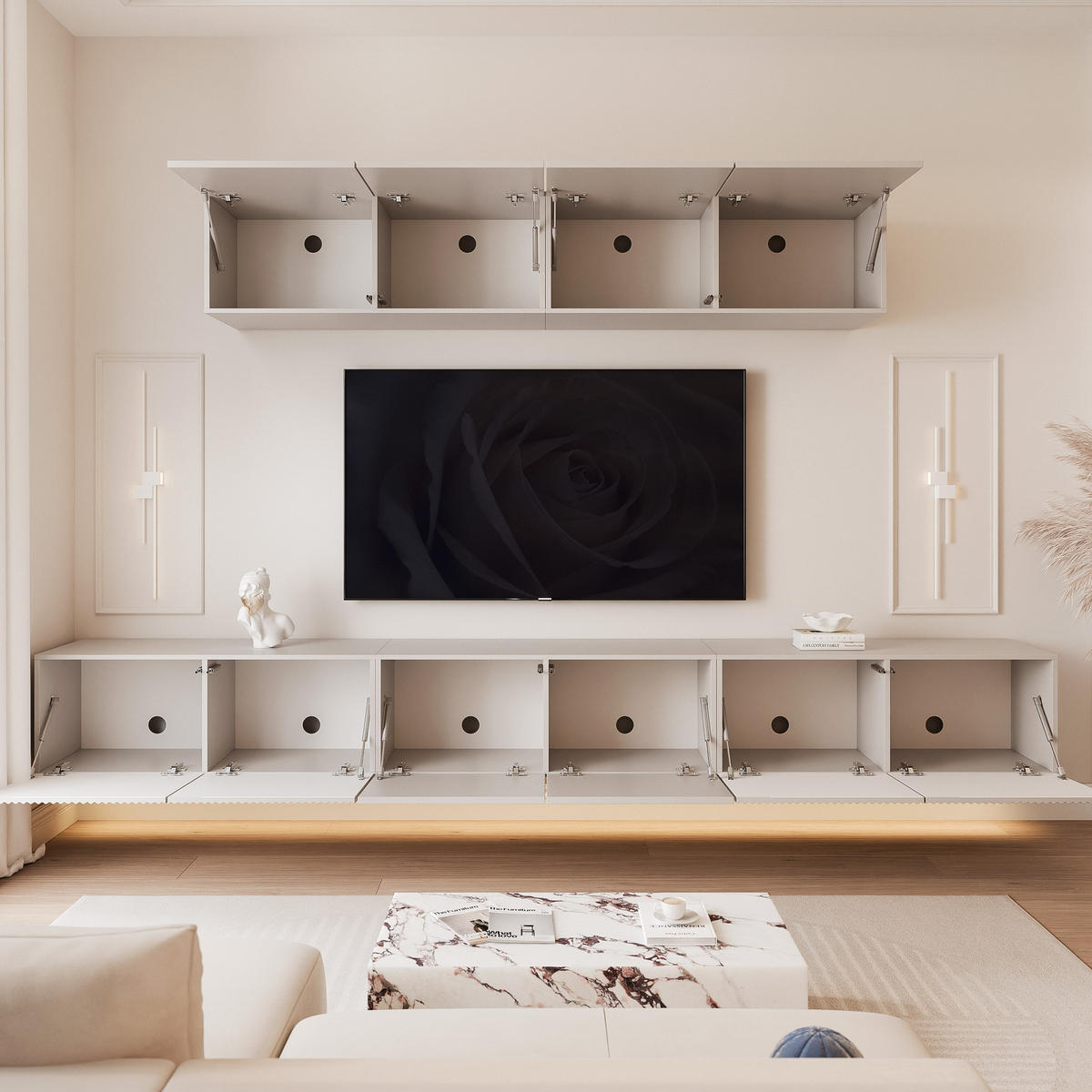 TV-LOWBOARD ANGEL VII mit LED-Beleuchtung, 300 cm Kaschmir - Kaschmir, Holzwerkstoff (300/72/40cm) - Idohome