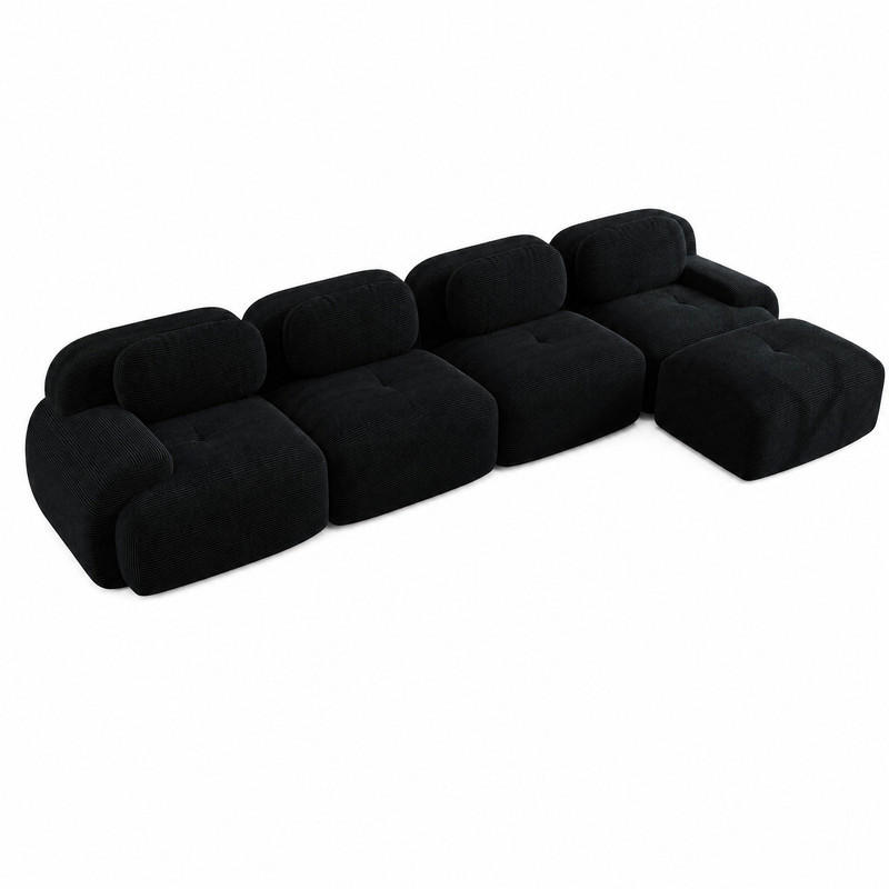 SOFA modular mit Chaiselongue Cord Black 4-Sitzer - Schwarz, Kunststoff (178/388cm) - Meubliv