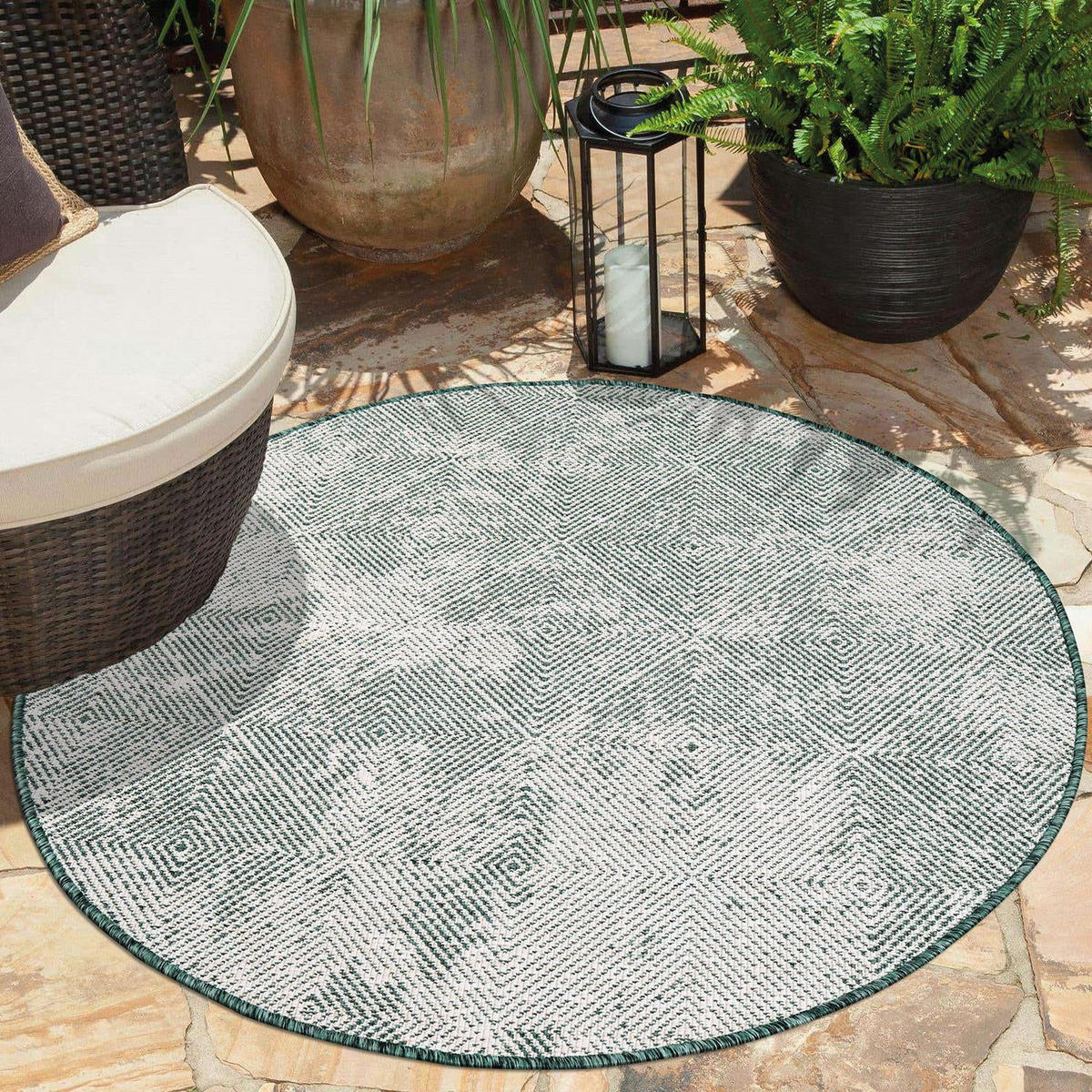 OUTDOOR-TEPPICH DuoRug 5845 Grün 120x120 cm - Grün, Textil (120/120cm) - carpet city