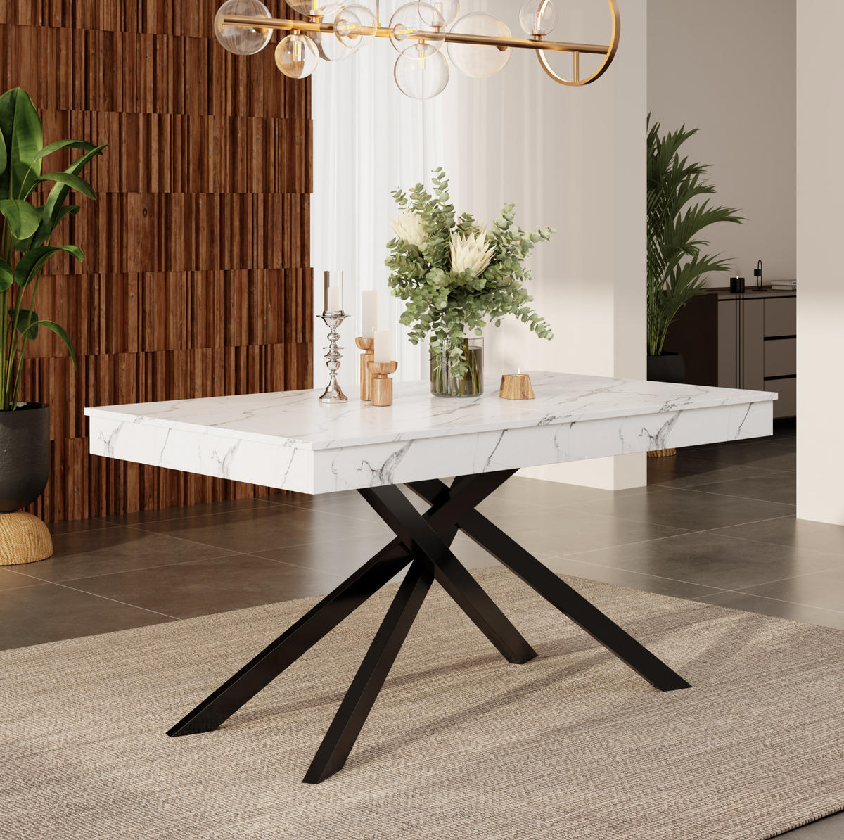 ROZKLÁDACÍ jídelní stůl 140–180/80 cm bílý z MDF pro 6–8 osob - bílá, kompozitní dřevo (180/80/76cm) - OKWISH