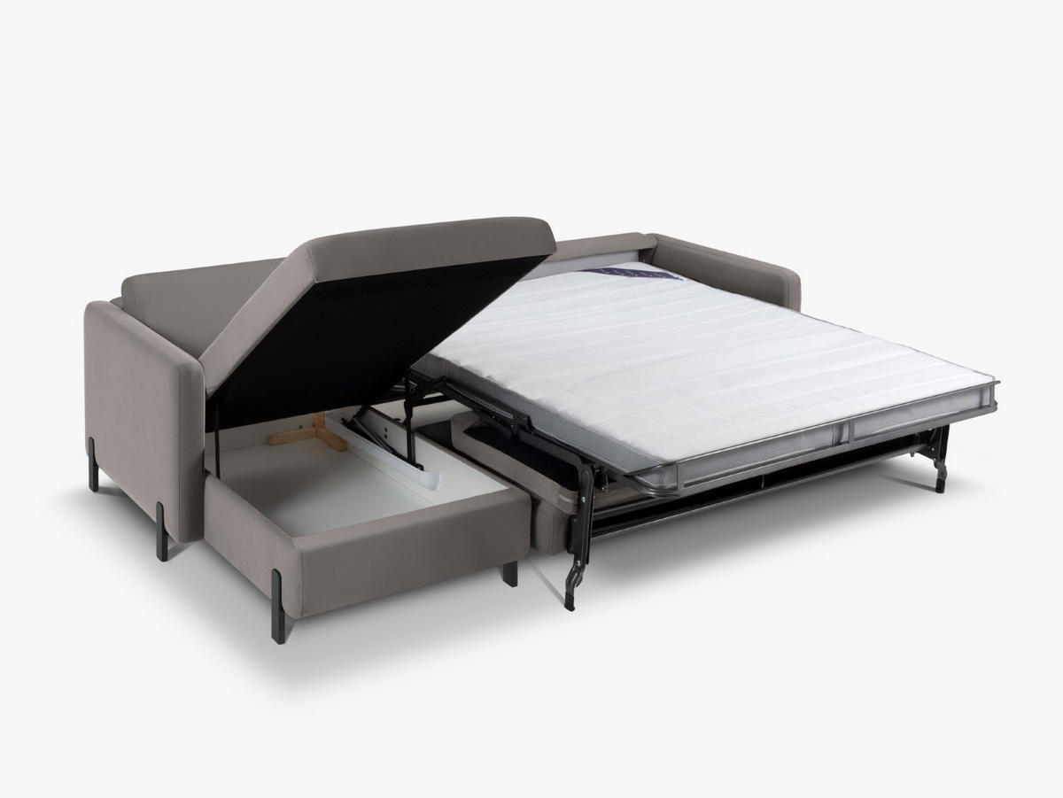 ECKSOFA ausklappbar links Gloria aus Samt grau 4 Sitzplätze - Grau, Textil (260/170cm) - Micadoni