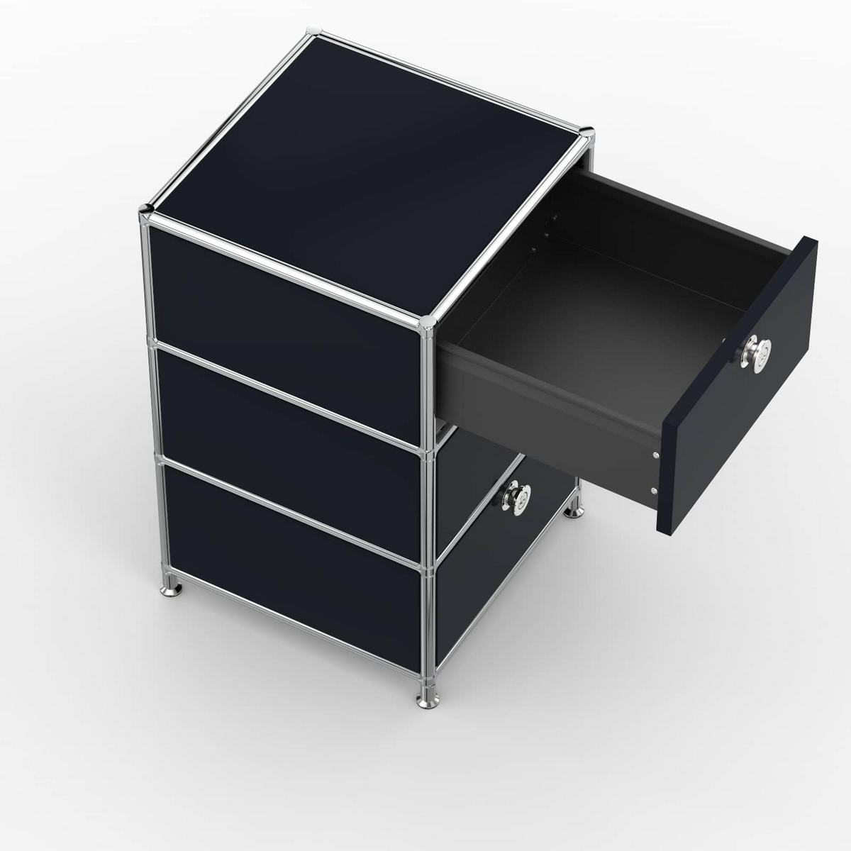 BÜRO-STANDCONTAINER, Metall, 40cm, 3 Schubladen, Graphitschwarz - Chromfarben/Silberfarben, Metall (40/64.6/39.7cm) - Versee