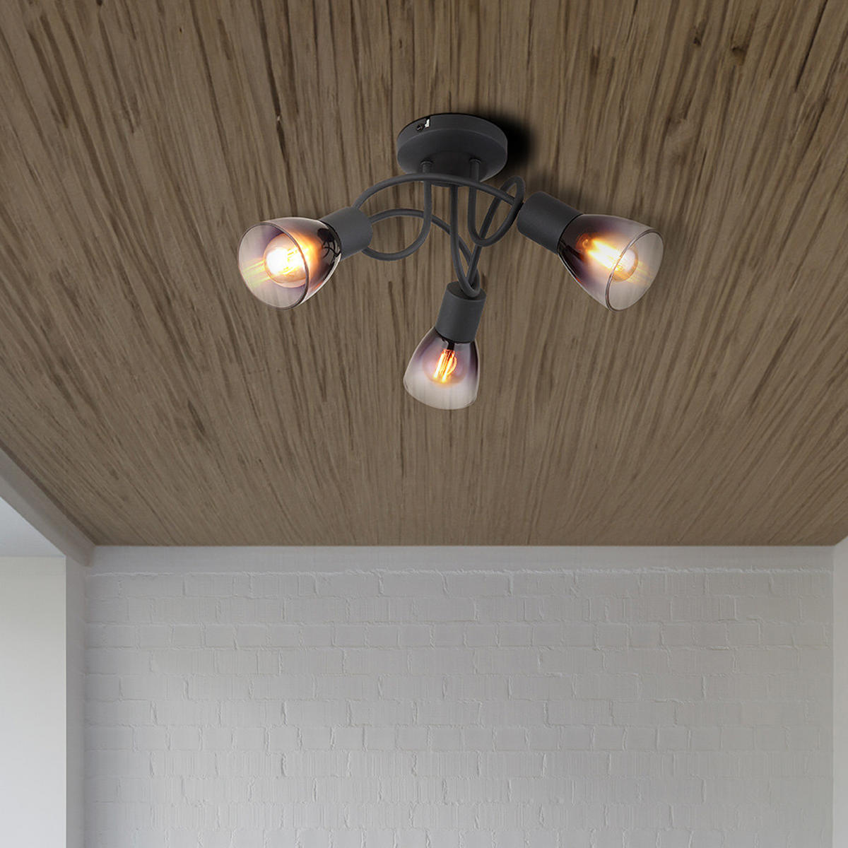 DECKENLEUCHTE Satella Metall Grau - Grau, Glas (38/38/18.5cm) - Globo Lighting