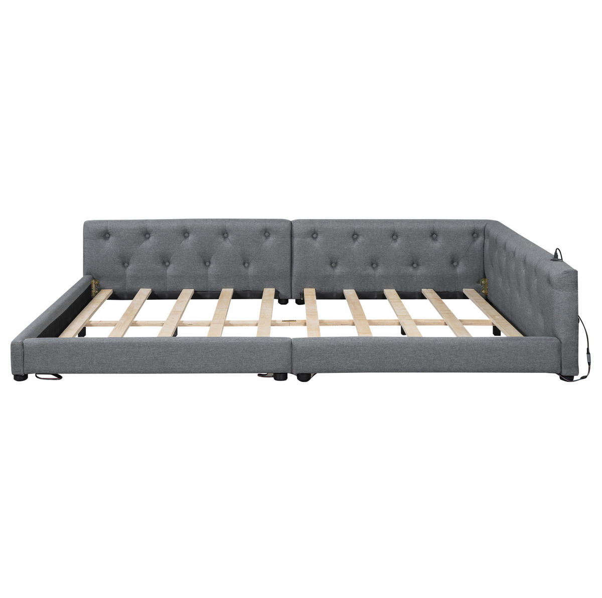 POLSTERBETT 140/200 cm grau mit Lattenrost und USB-Anschlüssen - Grau, Textil (140/200cm) - OKWISH