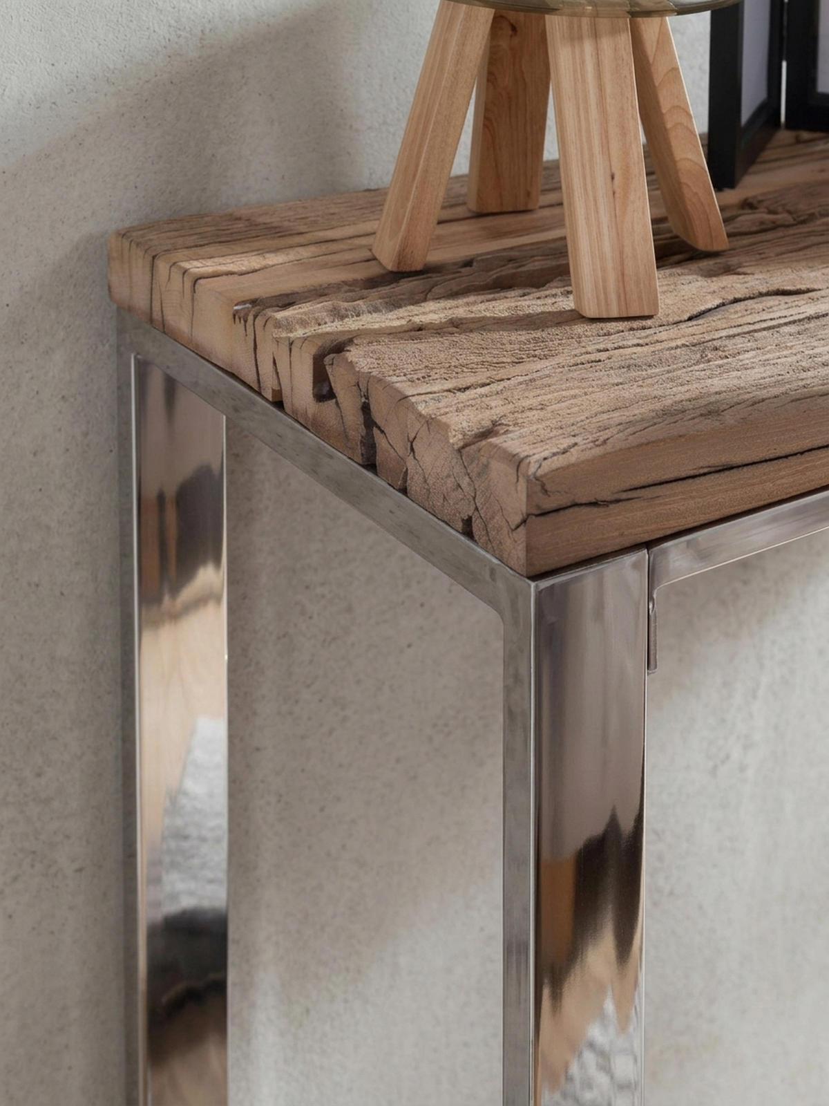 KONSOLENTISCH – Massivholz/Metall, 115 cm, Industrial-Stil, mit Schubladen - Beige/Silberfarben, Holz/Metall (46/115/76cm) - KADIMA DESIGN