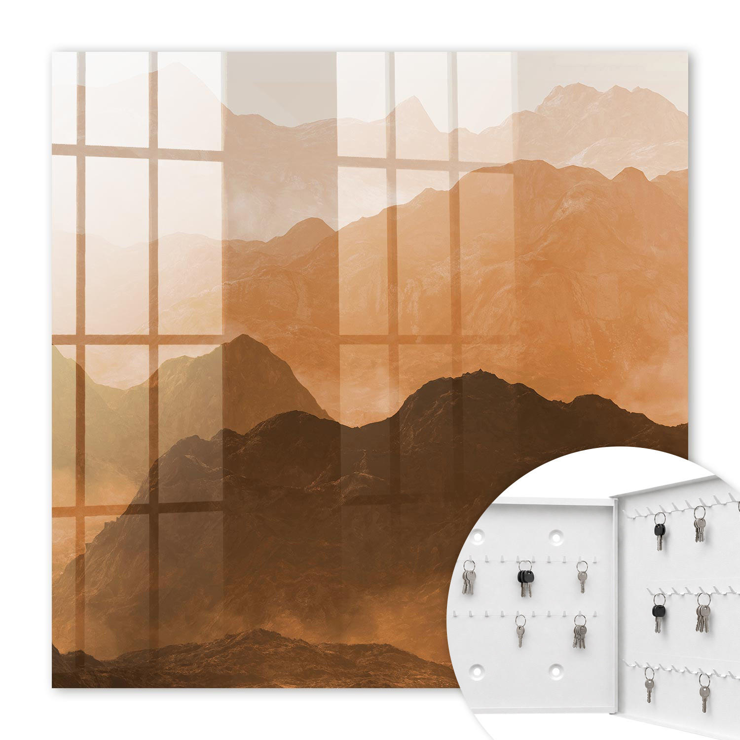 SCHLÜSSELBOX Weiß 30x30 cm – Türöffnung nach rechts - Bergpanorama - Orange, Metall (30/30/5cm) - TULUP