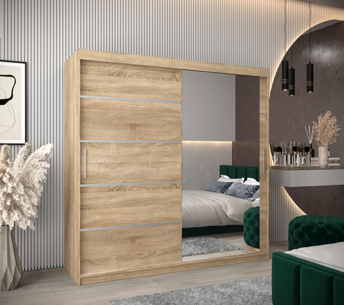 SCHWEBETÜRENSCHRANK 200/200/62 2-türig - Silberfarben/Sonoma Eiche, Holz/Kunststoff (200/200/62cm) - MÖBEL KRYSPOL