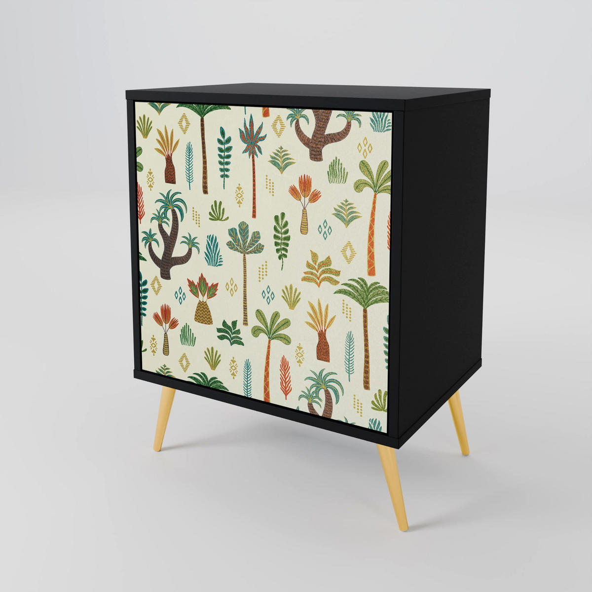 SIDEBOARD PALM SPRING, Schwarz, 57,5x42x72,5 cm, Schwarze Metallfüße - Multicolor/Schwarz, Holzwerkstoff/Metall (57.5/72.5/42cm) - SpaceRebels