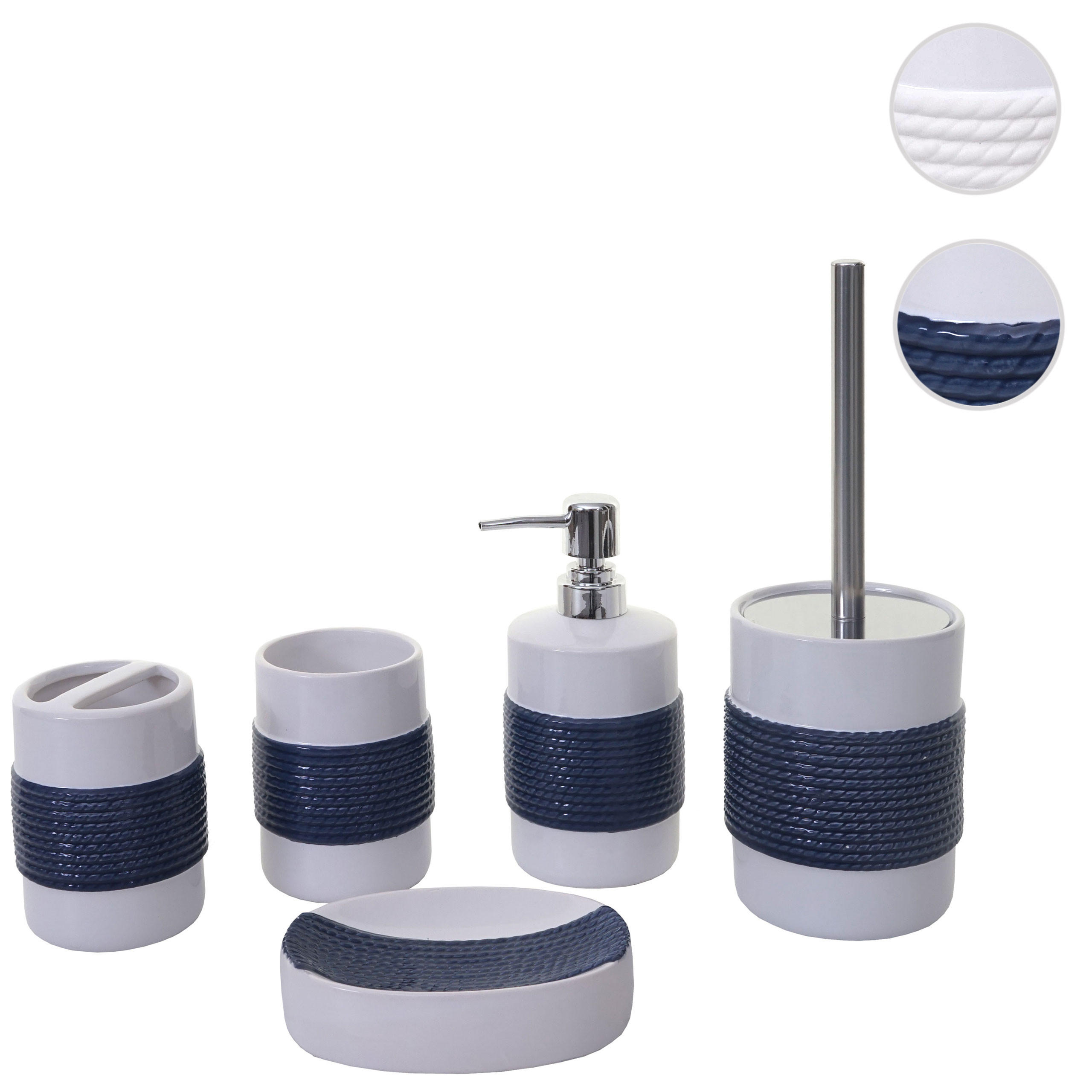 Thumbnail - MCW Badset, Weiß, Blau, Keramik, 10x30x10 cm, Badaccessoires