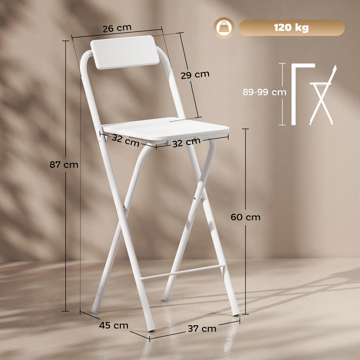 TRESENSTÜHLE 2ER-SET aus MDF Stahl Weiß - Weiß, Holzwerkstoff/Metall (37/87/45cm) - HOMCOM