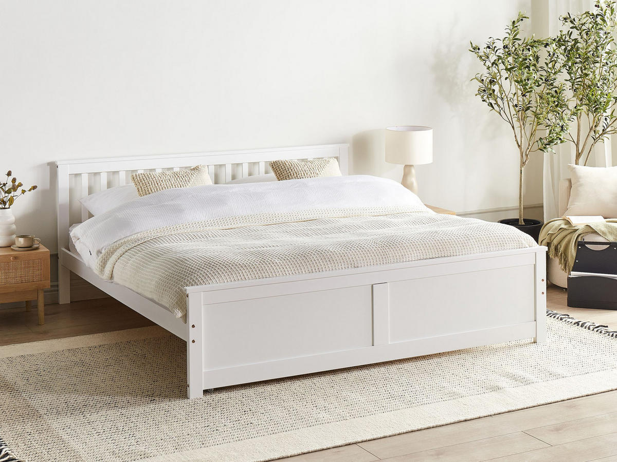 BETT mit Lattenrost 180x200 cm Weiß Olendon - Weiß, Holz (180/200cm) - Beliani
