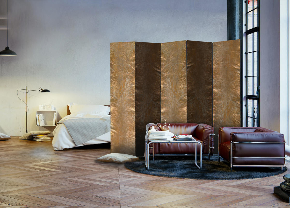 PARAVENT Akustik 5-tlg 225x172 cm Kupferwand Abstraktion - Braun, Holz/Textil (225/172/3cm) - Muralo