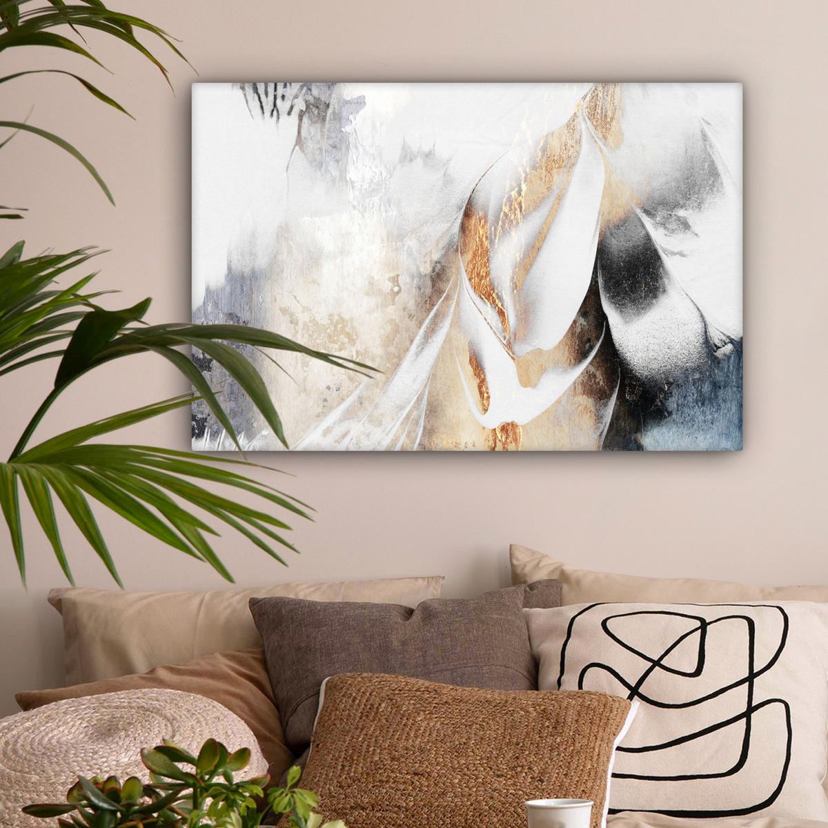 LEINWANDBILD Luxus - Abstrakt - Gold - Weiß Gemälde 60x40 cm - Goldfarben, Textil (60/40cm) - MuchoWow