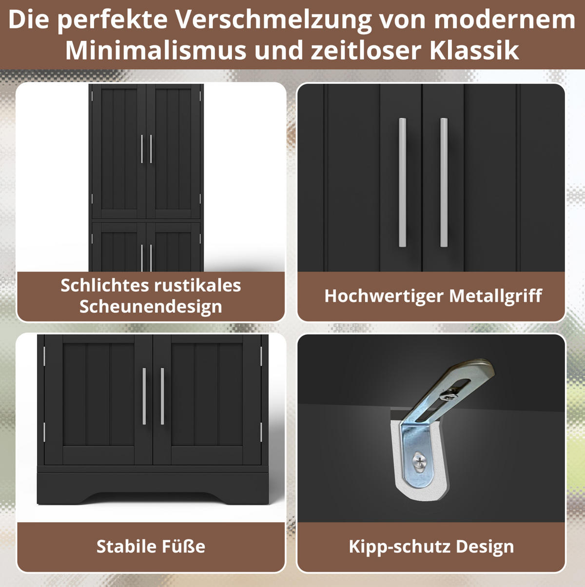 BUFFET Aufbewahrungsschrank 120x60x40cm Schwarz mit LED Licht & Wellentüren - Schwarz, Holzwerkstoff (40/120/60cm) - Modfu