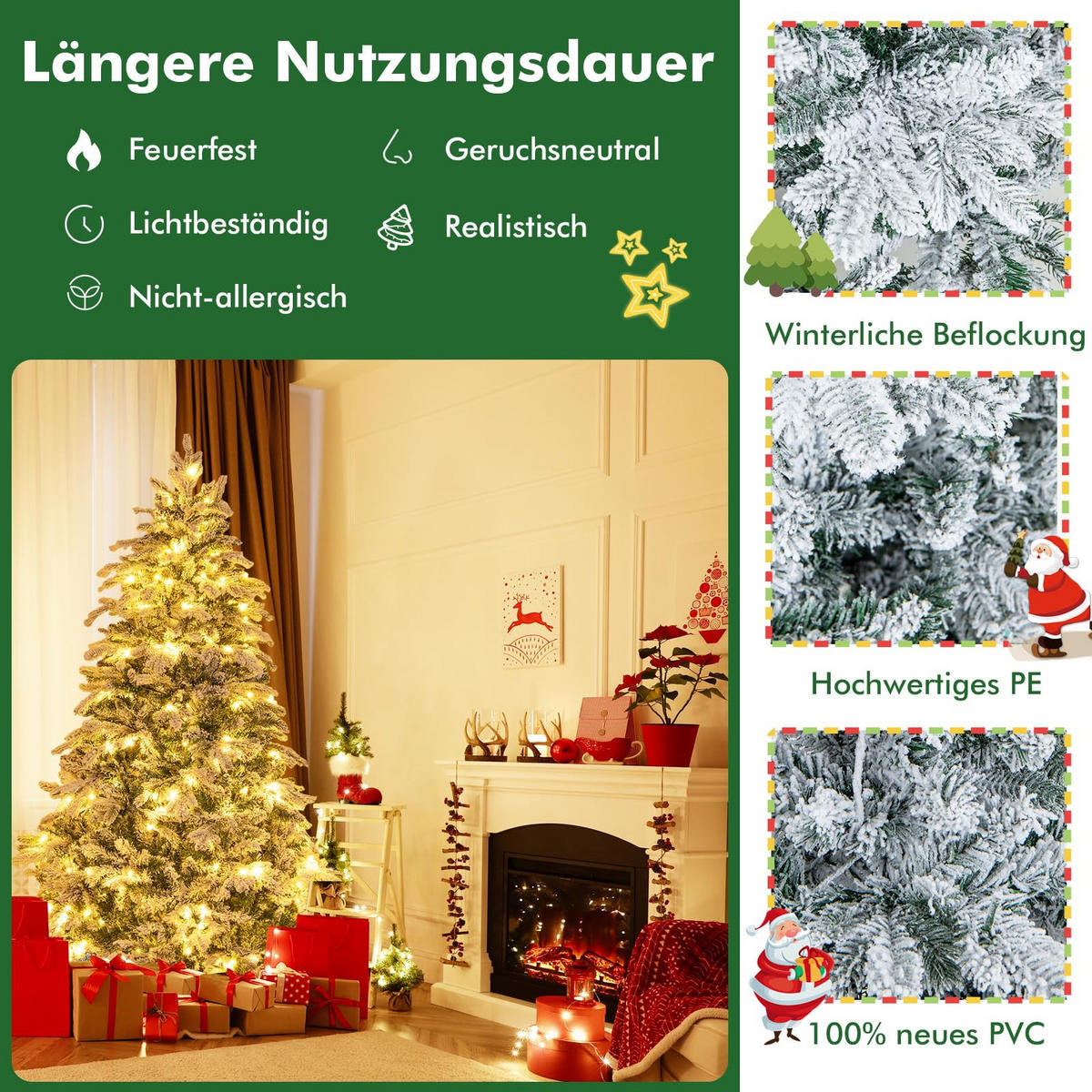 WEIHNACHTSBAUM mit 260 warmweißen LED-Lichtern 180 cm weiß - Weiß, Metall (180cm) - COSTWAY