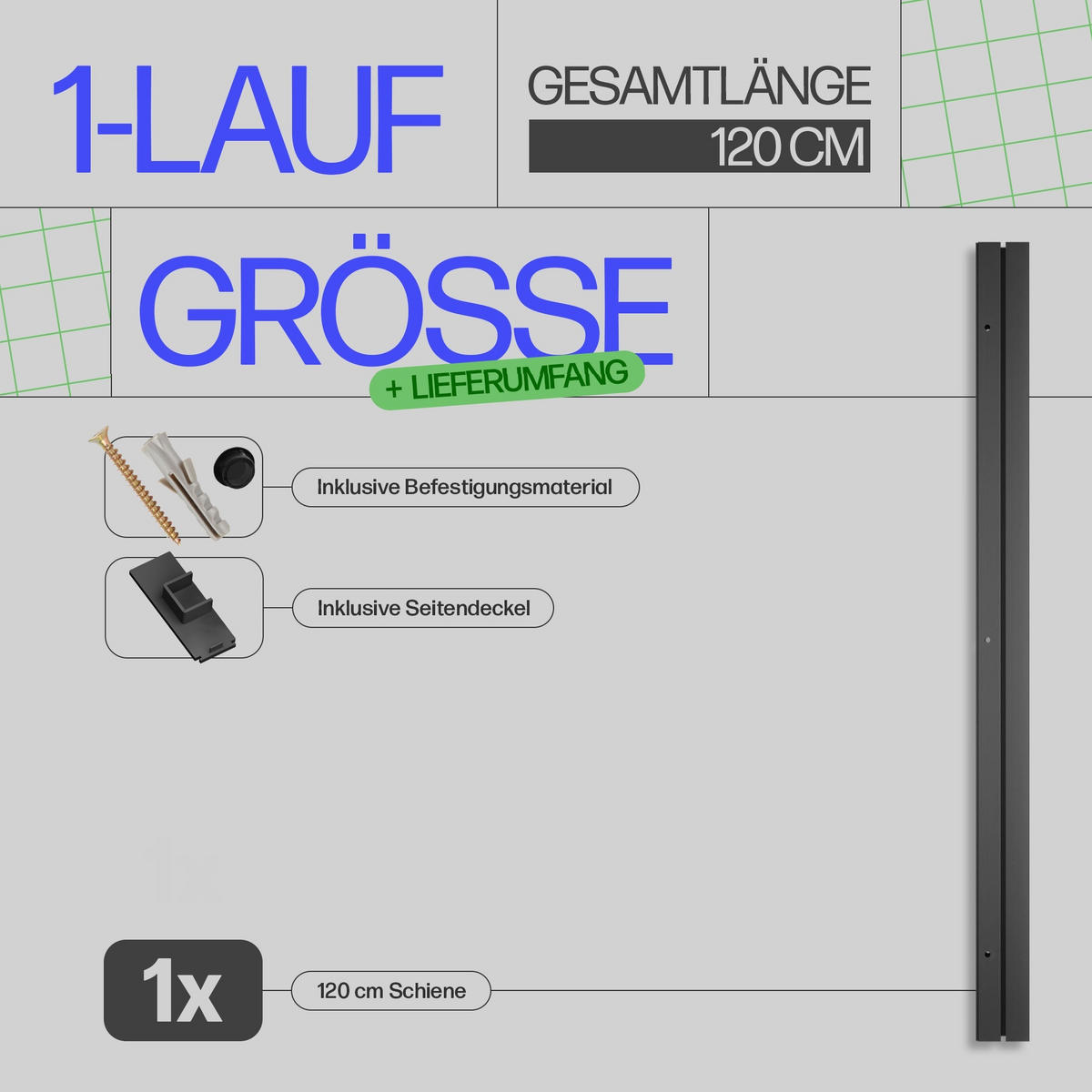 GARDINENSCHIENE 120cm 1-läufig - Schwarz, Kunststoff (6/1.8/120cm)