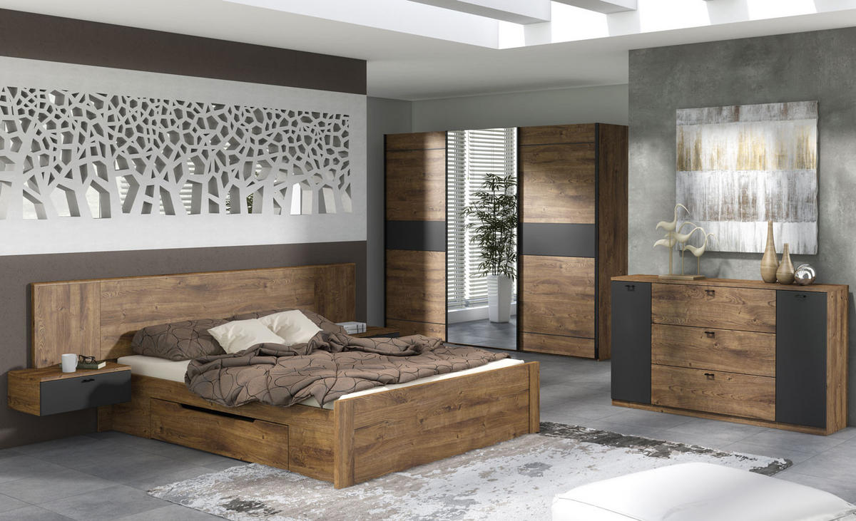 SIDEBOARD Roma Ribbeck Eiche / dunkelgrau 155 / 40 / 93cm - Eichefarben/Grau, Holzwerkstoff/Metall (155/93/40cm) - Feldmann-Wohnen