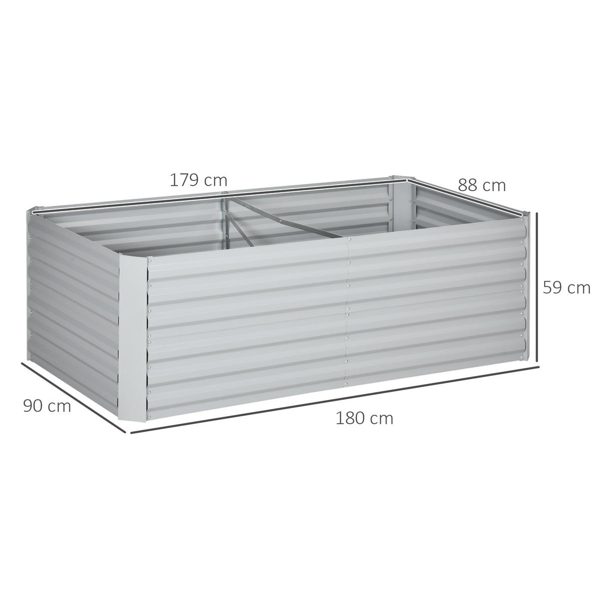 HOCHBEET, 180L x 90B x 59H cm - Hellgrau, Metall (90/59/180cm) - Outsunny