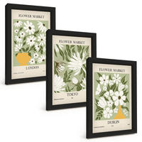 BILDER SET 3er Set - 20x30 cm Schwarzer Rahmen - Blumenmuster London Tokio Dublin - Schwarz, Kunststoff (20/30cm) - TULUP