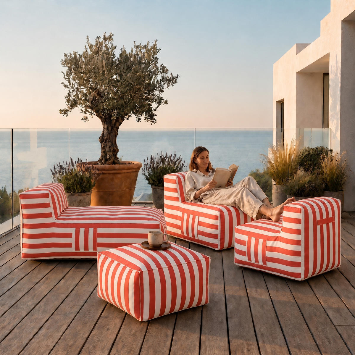 GARTENLOUNGE-SET SOFT SET 3 Orange - Orange, Textil - Muffo