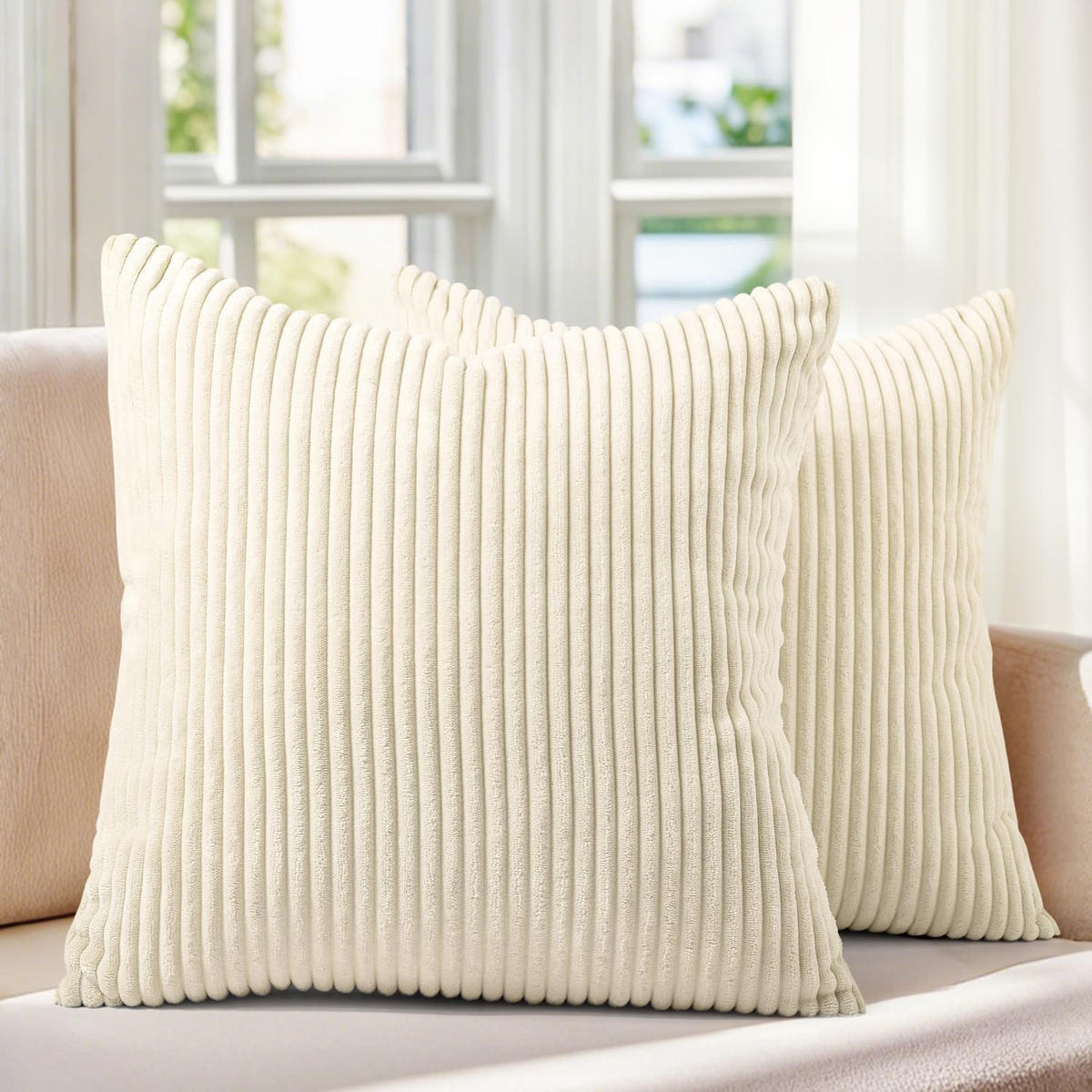 KISSENBEZUG in Unifarbe - 45 x 45 cm - Ecru (2er-Pack) - Ecru, Textil (45/45cm)