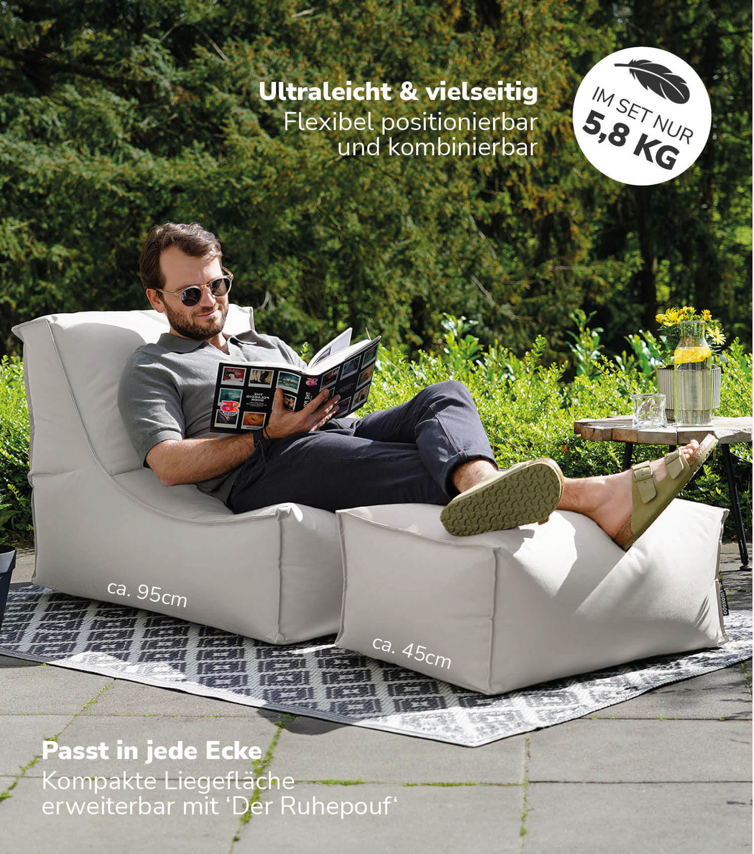 SITZSACK mit Hocker Der Sundowner - Grau, Textil (60/65/140cm) - Mokebo