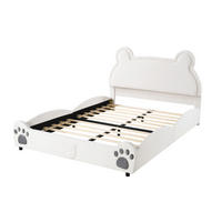 POLSTERBETT 140/200 cm Weiß Bärenform aus Velours - Weiß, Textil (140/200cm) - OKWISH