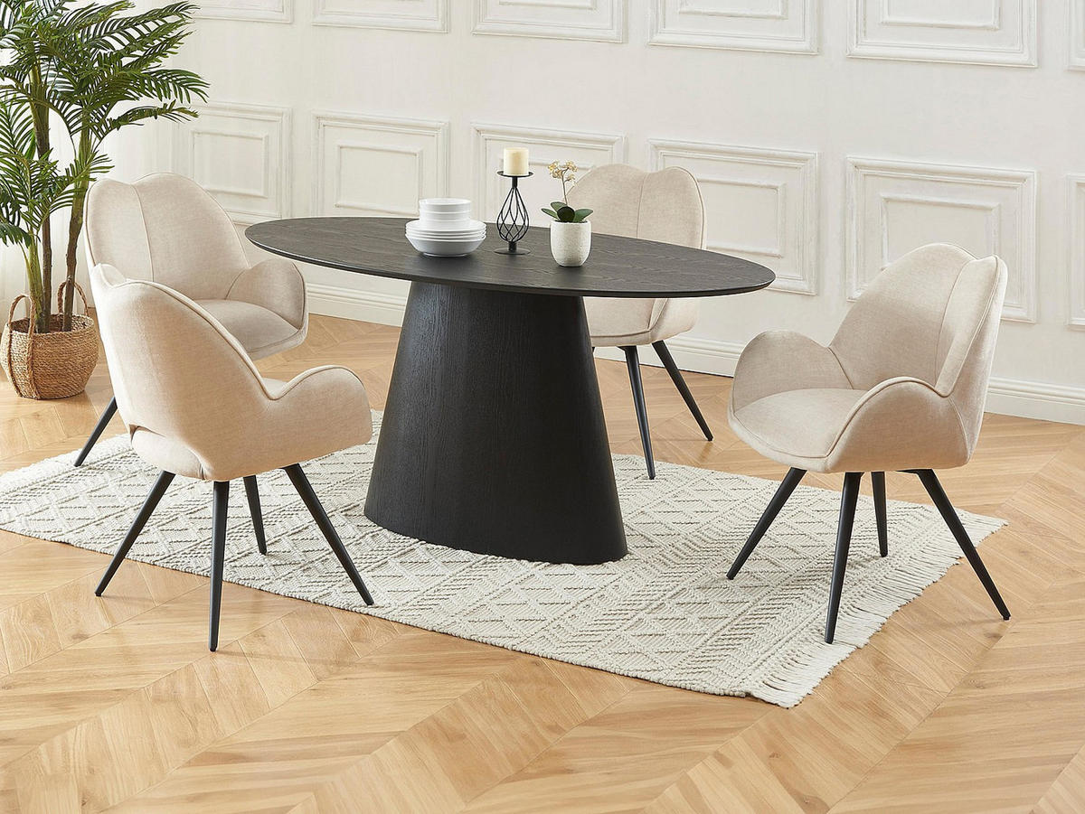 SET aus feststehendem Tisch und Stuhl - 6 -Sitzer - MDF - schwarz - ANTELADA - Schwarz, Holz (160/76.5/90cm) - Vente-Unique