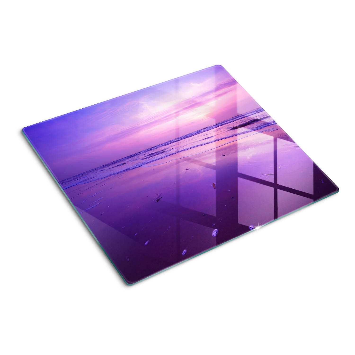 GLASPLATTE 60x52 cm Sonnenuntergang über dem Meer - Lila, Glas (60/0.4/52cm) - TULUP