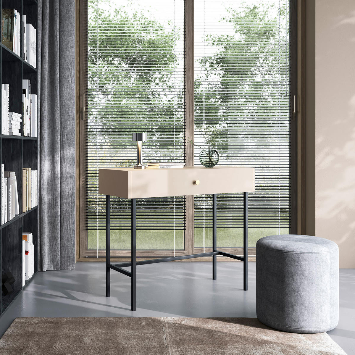 KONSOLENTISCH Dalia mit 1 Schublade und Metallbeinen, Kaschmir - Kaschmir/Schwarz, Holzwerkstoff/Metall (39/93/79cm) - Beautysofa