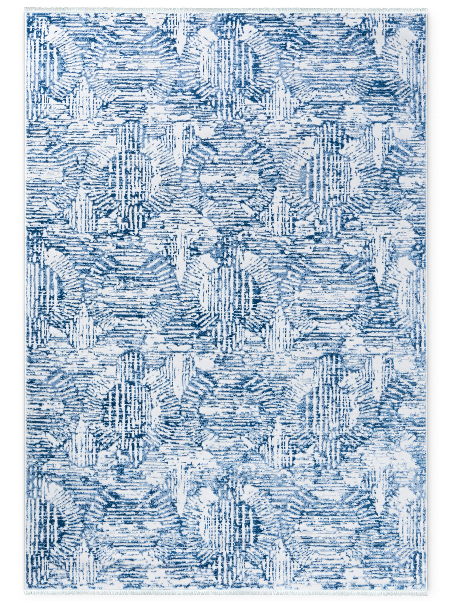 TEPPICH Blau Modern Geometrisch - Rechteckig mit Fransen, Abstrakt - 80 x 150 cm - Dunkelblau/Weiß, Textil (80/150cm) - Mazovia