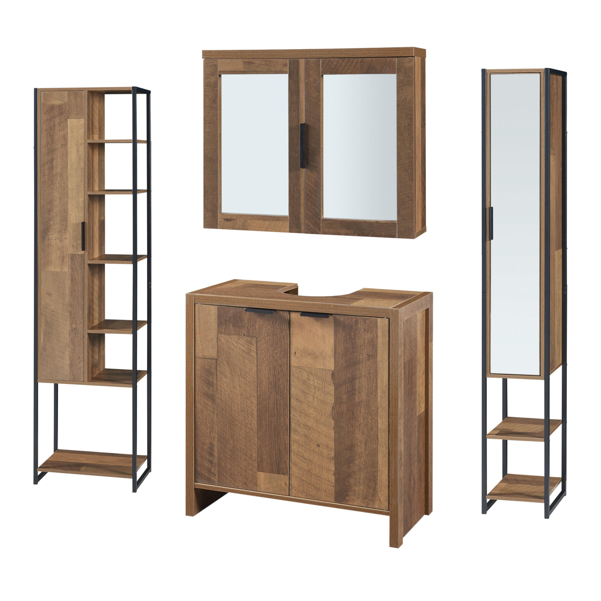 BADMÖBEL-SET 4 TLG. Namsskogan - Walnussfarben/Schwarz, Holzwerkstoff/Metall (42.5/165/30cm) - [en.casa]