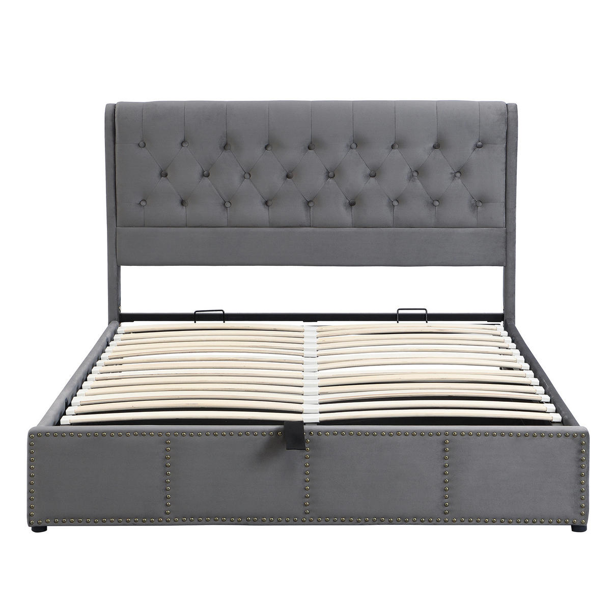 POLSTERBETT 140/200 cm grau aus Samt mit Bettkasten - Grau, Textil (140/200cm) - OKMYHOME