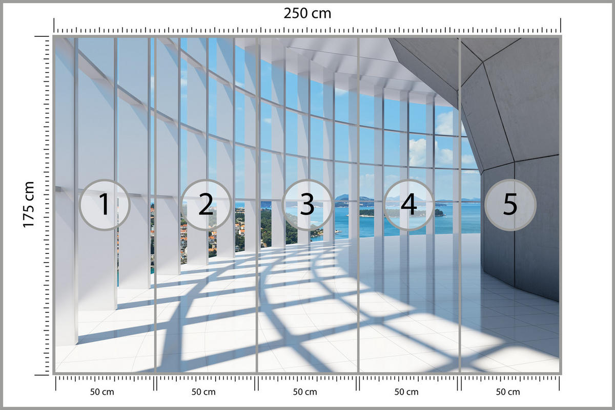 FOTOTAPETE für Wohnzimmer Räumlicher Tunnel mit Meerblick 250x175 - Blau/Beige, Papier (250/175cm) - Muralo