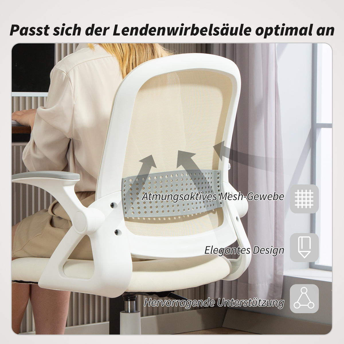 BÜROSTUHL höhenverstellbar aus Mesh Weiß - Weiß, Kunststoff/Textil (57.5/101/60cm) - HOMCOM