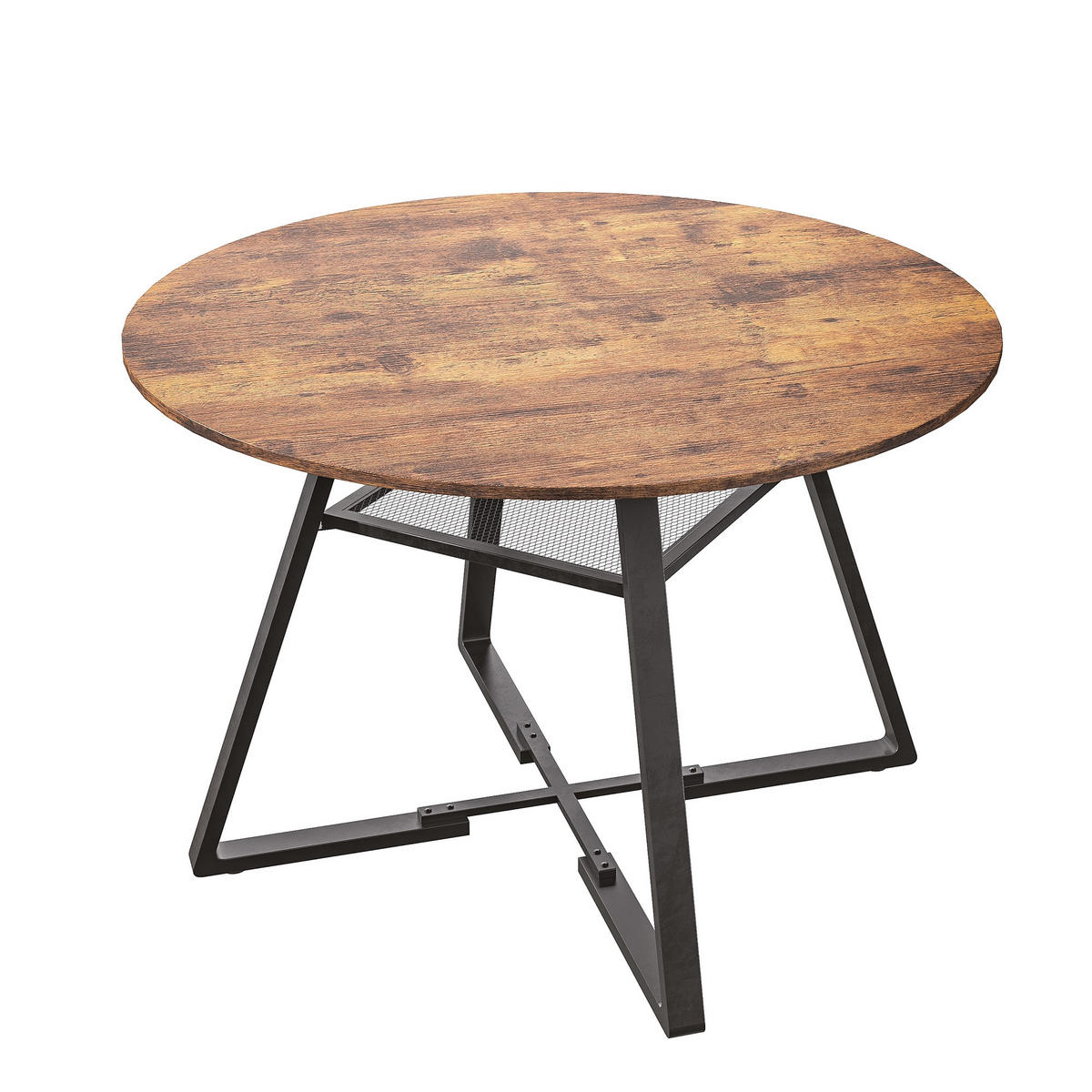 ESSTISCH Rund Ø 120 cm Industrial Design mit Ablagefach, MDF & Metall Schwarz-Braun - Braun, Metall (120/120/75cm) - DELFA