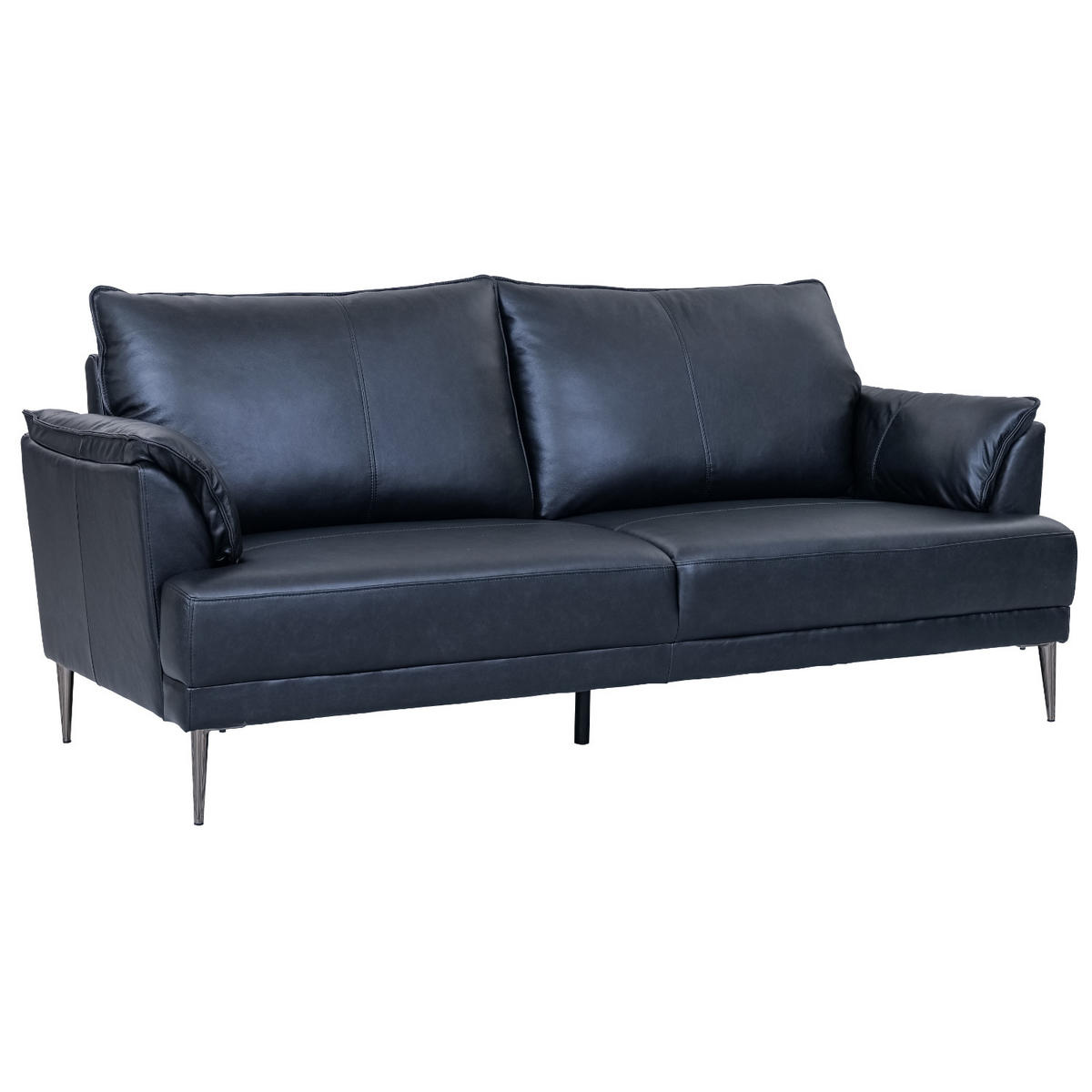 DREISITZER-SOFA Echtleder Schwarz - Schwarz, Leder/Metall (195/88/90cm) - Furnhouse