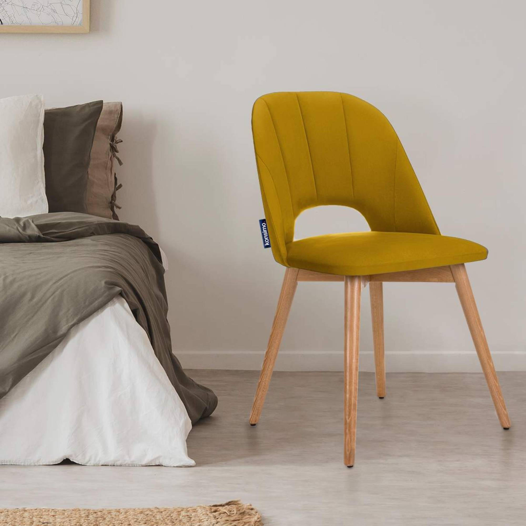 ESSZIMMERSTUHLE TINO 2-tlg Velours-Sitz, Gelb - Eichefarben/Gelb, Holz/Textil (48/86/44cm) - KONSIMO®