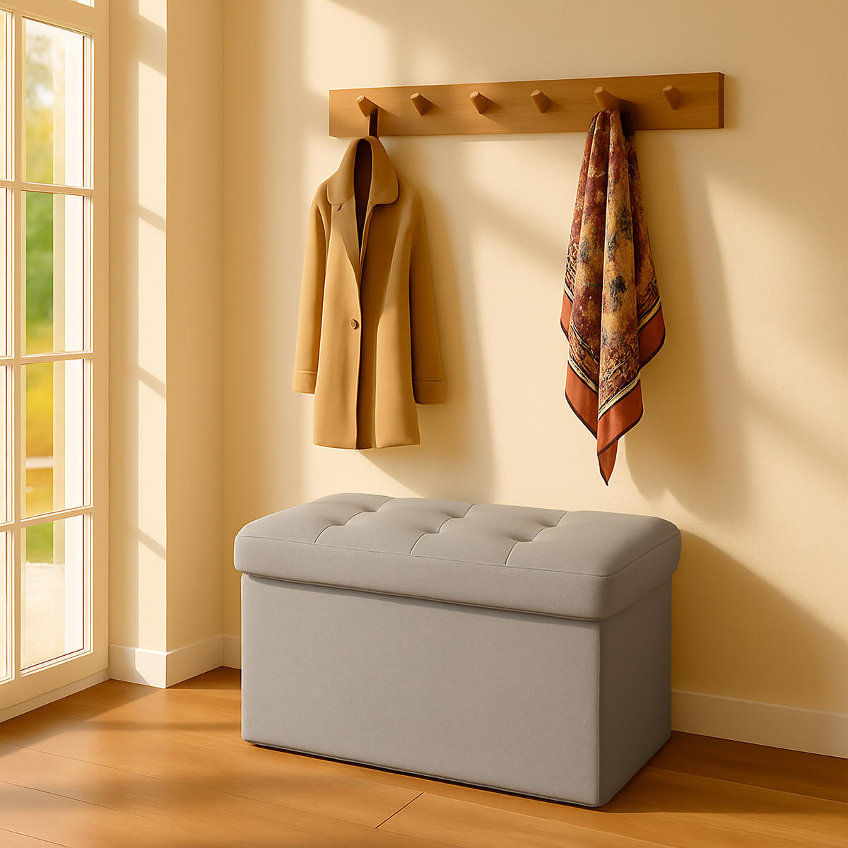 SITZBANK - Grau, Holzwerkstoff/Textil (76/38/38cm) - Relaxdays