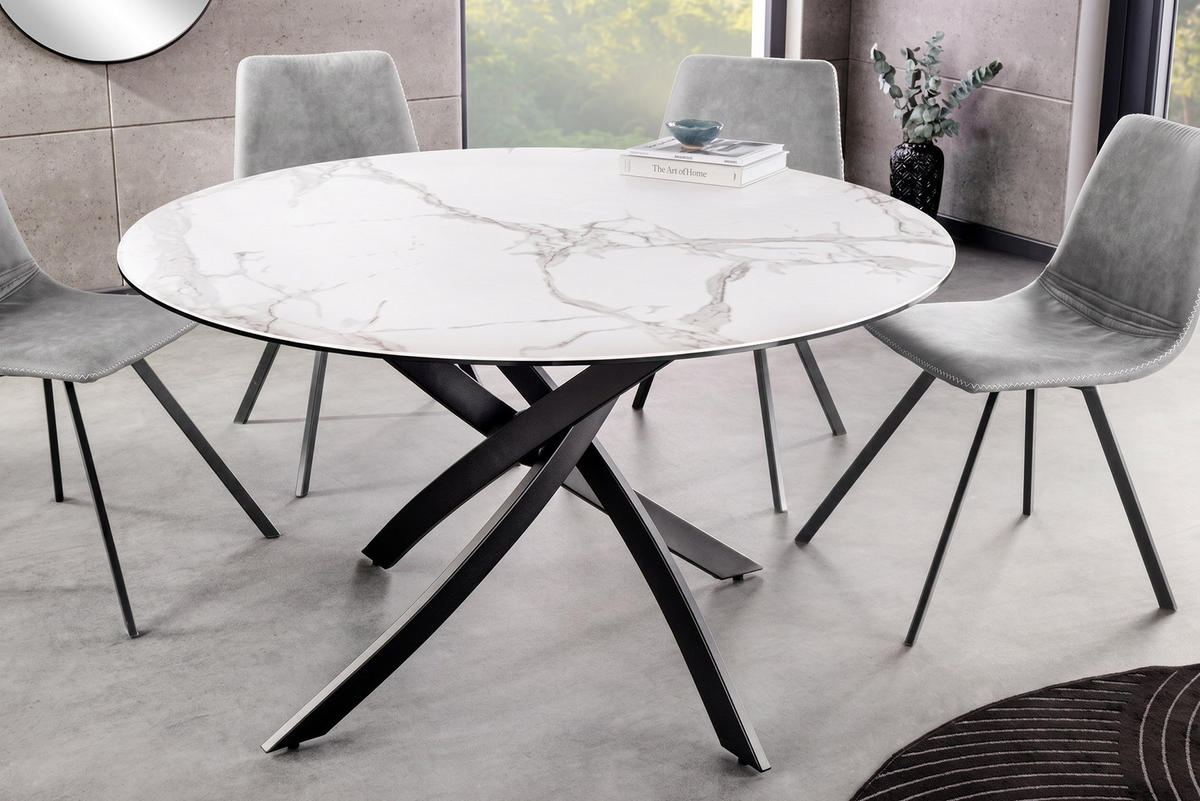 ESSTISCH ALPINE Keramik Weiß 120 cm - Schwarz/Weiß, Keramik/Metall (120/120/76cm) - riess-ambiente