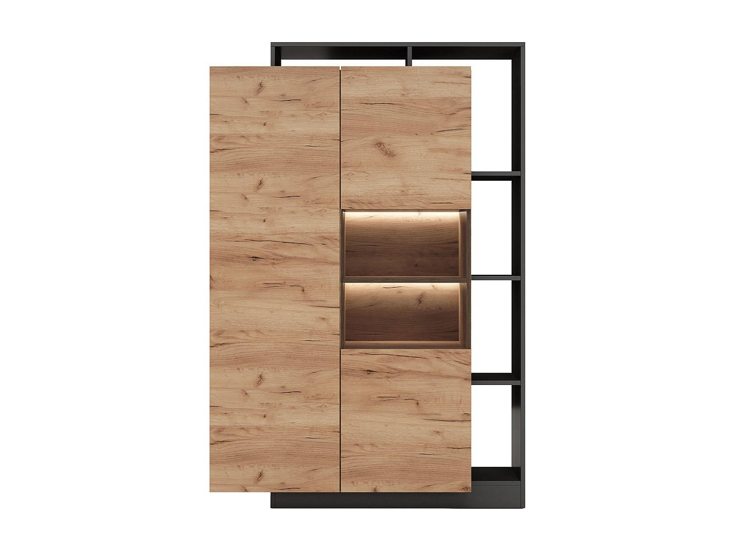 VITRINENSCHRANK - 110 cm x 43.6 cm - Glas, Holz, Platte - Anthrazitgrau, Naturfarben Hell - IDESIA - Anthrazit/Naturfarben, Glas/Holz (110/165.2/43.6cm) - Vente-Unique