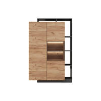 VITRINENSCHRANK - 110 cm x 43.6 cm - Glas, Holz, Platte - Anthrazitgrau, Naturfarben Hell - IDESIA - Anthrazit/Naturfarben, Glas/Holz (110/165.2/43.6cm) - Vente-Unique