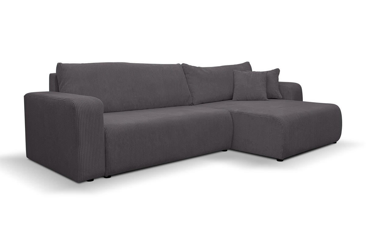 ECKSOFA Luna XL mit Schlaffunktion und Bettkasten Cord-Stoff (Dunkelgrau) - Dunkelgrau, Textil (274/142cm) - VENASI MÖBEL