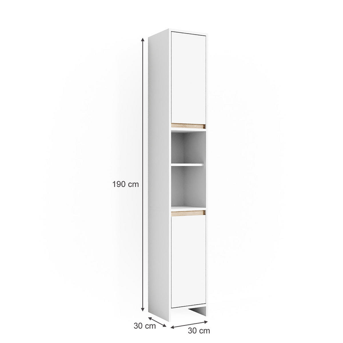 BADSCHRANK Emma Weiß/Sonoma 30 x 190 cm - Weiß/Sonoma Eiche, Holzwerkstoff (30/190/30cm) - Vicco